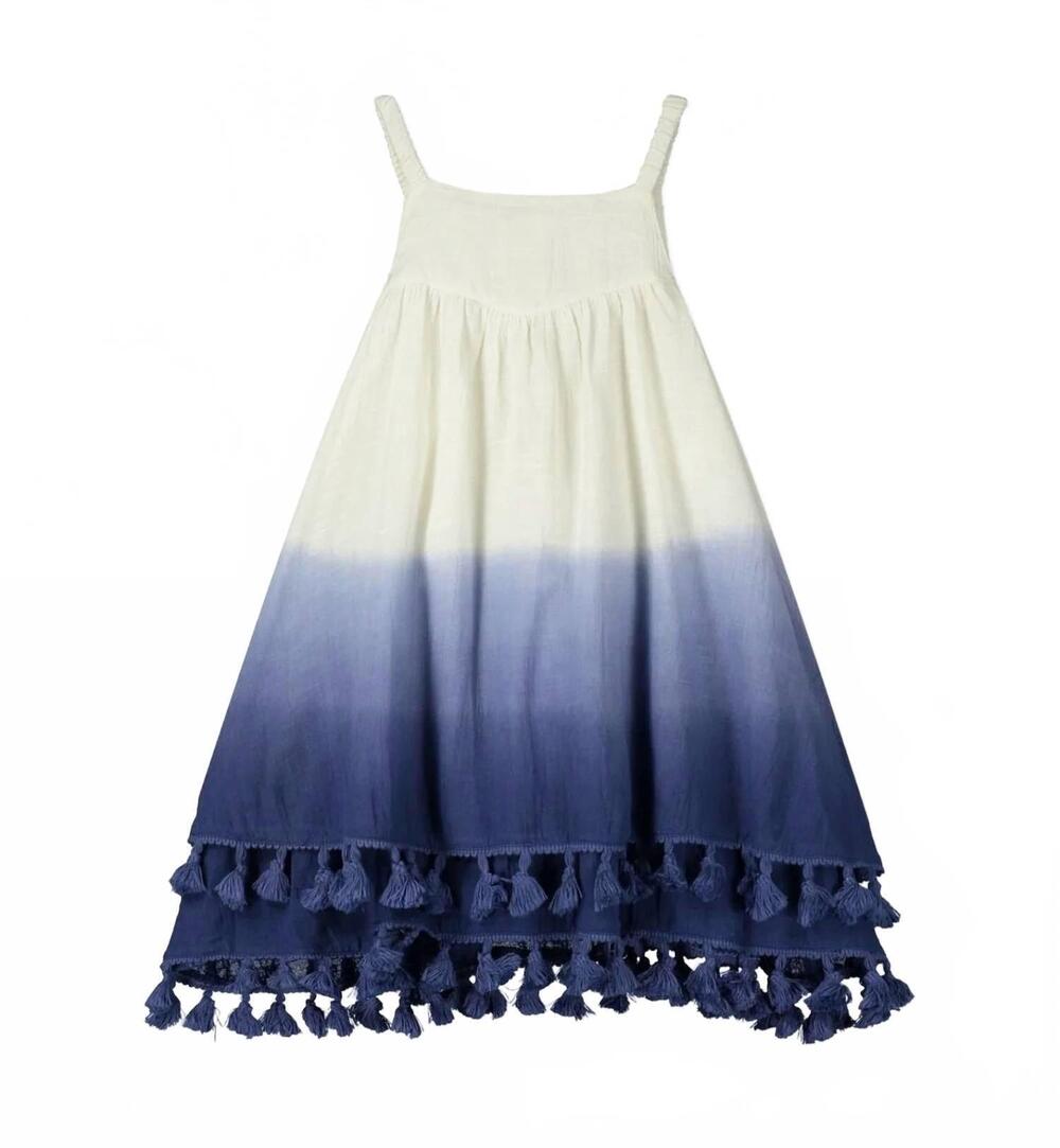 NEW POPPET & FOX girls' sleeveless ombré dress in cream and blue